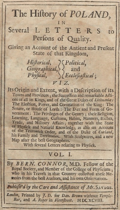 Strona tytułowa dzieła Bernarda O’Connora „The history of Poland...”. 
