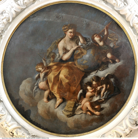 Tondo na suficie w Bibliotece Króla w pałacu w Wilanowie. Przedstawia kobietę w otoczeniu małych amorków. Jest to „Alegoria filozofii”. 