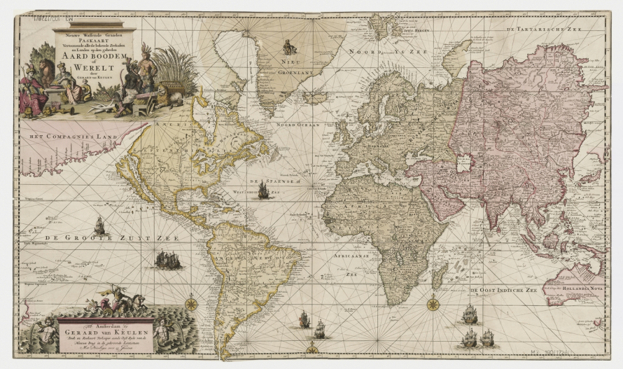 Stara mapa, która przedstawia wszystkie kontynenty. 